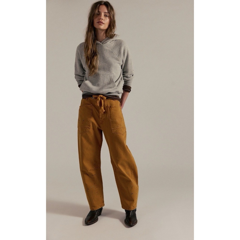 We‎ The Free Moxie Pull-On Barrel Boyfriend Jeans Tangerine Peel Size 29 NWOT - Picture 2 of 5